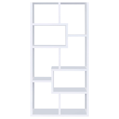 Theo 71" 6-Shelf Staggered Bookshelf - Reversible White Open-Back Bookcase – view 3