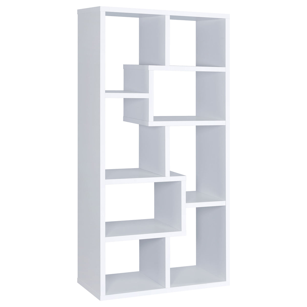 Theo 71" 6-Shelf Staggered Bookshelf - Reversible White Open-Back Bookcase – view 5