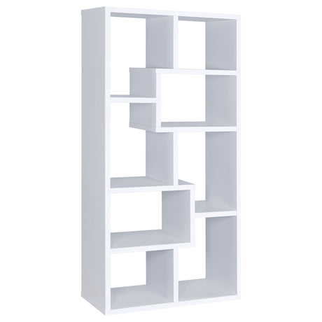 Theo 71" 6-Shelf Staggered Bookshelf - Reversible White Open-Back Bookcase – view 5