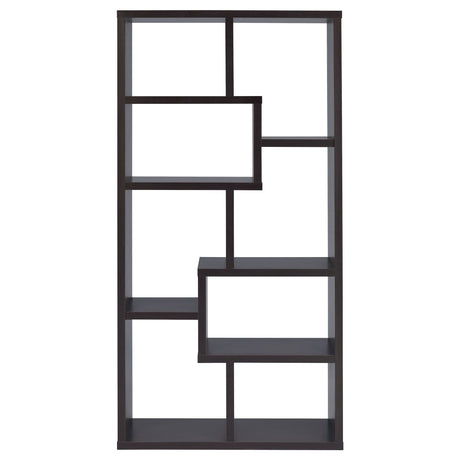 Theo 71" 6-Shelf Staggered Bookshelf - Reversible Open Cubby Bookcase in Cappuccino – view 3