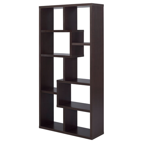 Theo 71" 6-Shelf Staggered Bookshelf - Reversible Open Cubby Bookcase in Cappuccino – view 4