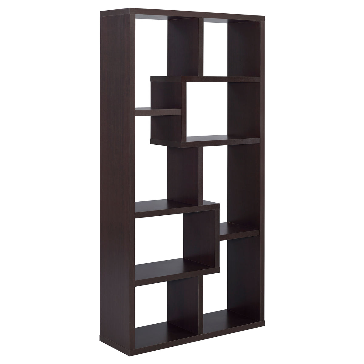 Theo 71" 6-Shelf Staggered Bookshelf - Reversible Open Cubby Bookcase in Cappuccino – view 6