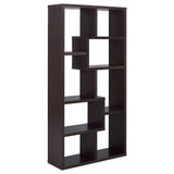 Theo 71" 6-Shelf Staggered Bookshelf - Reversible Open Cubby Bookcase in Cappuccino – view 6