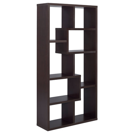 Theo 71" 6-Shelf Staggered Bookshelf - Reversible Open Cubby Bookcase in Cappuccino – view 6