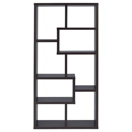 Theo 71" 6-Shelf Staggered Bookshelf - Reversible Open Cubby Bookcase in Cappuccino – view 7