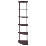 Bonwick 72" 5-Shelf Corner Bookshelf - Space-Saving Cappuccino with Curved Shelves – view 5
