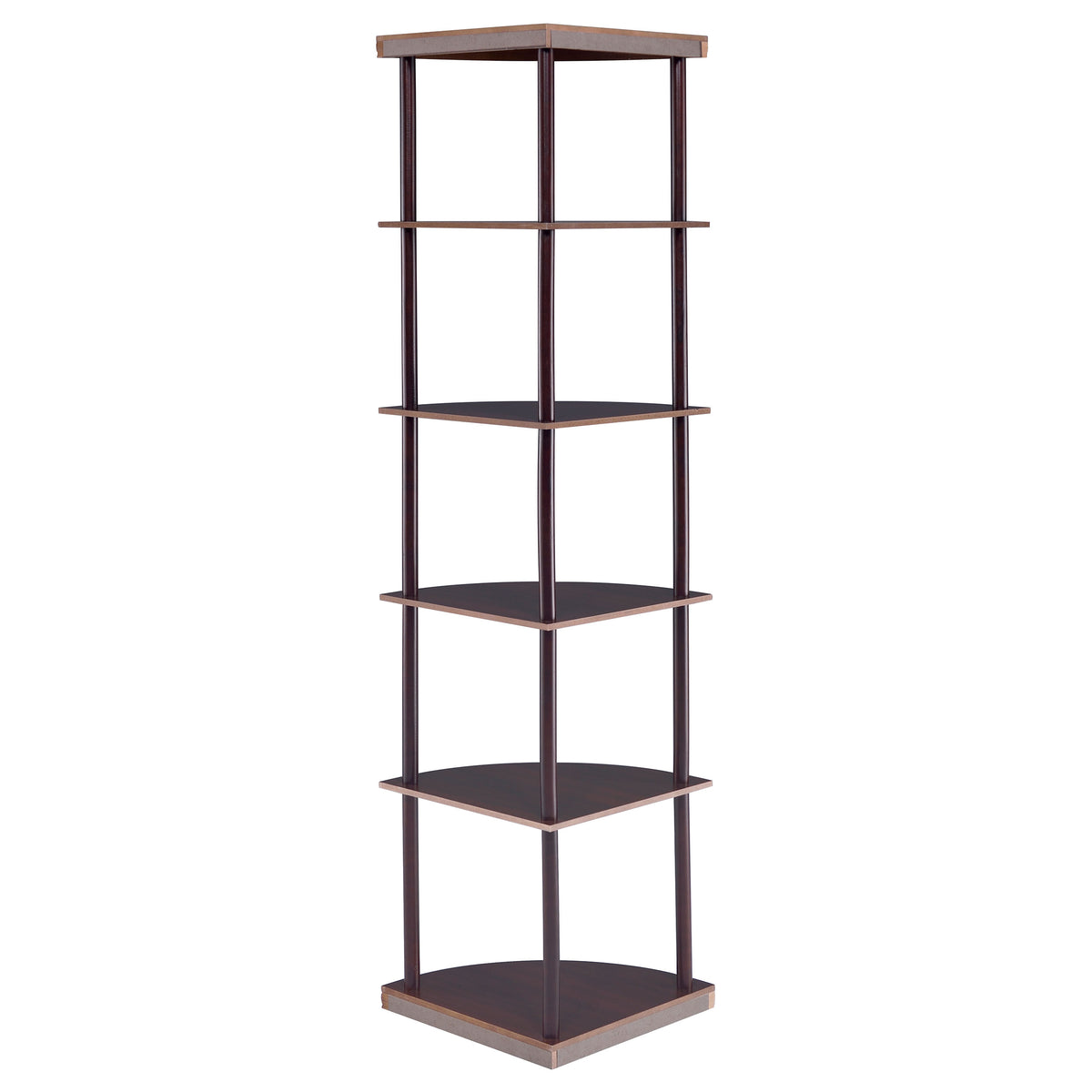 Bonwick 72" 5-Shelf Corner Bookshelf - Space-Saving Cappuccino with Curved Shelves – view 7