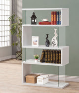 Emelle 63" Zigzag 4-Shelf Bookshelf - Clear Tempered Glass Panels in White – view 1