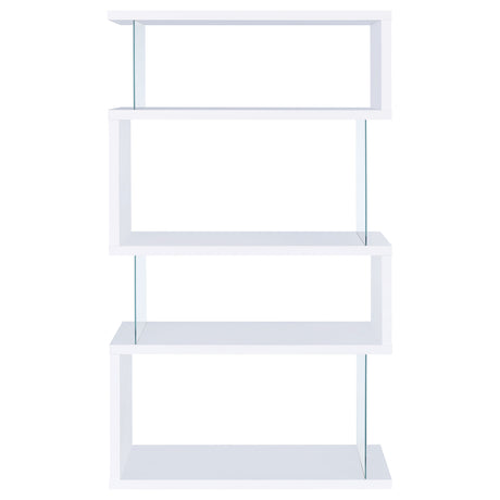 Emelle 63" Zigzag 4-Shelf Bookshelf - Clear Tempered Glass Panels in White – view 3