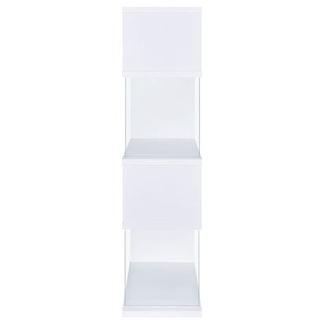 Emelle 63" Zigzag 4-Shelf Bookshelf - Clear Tempered Glass Panels in White – view 4