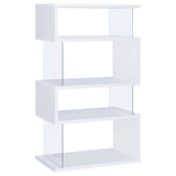 Emelle 63" Zigzag 4-Shelf Bookshelf - Clear Tempered Glass Panels in White – view 5