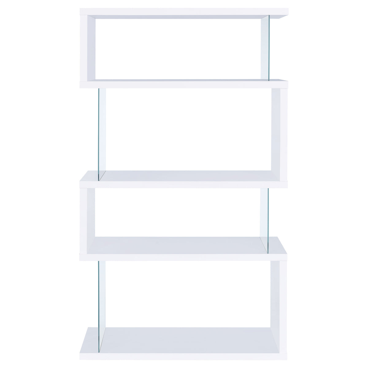 Emelle 63" Zigzag 4-Shelf Bookshelf - Clear Tempered Glass Panels in White – view 6