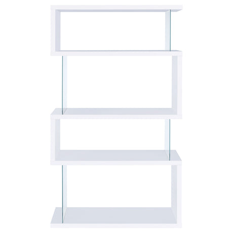 Emelle 63" Zigzag 4-Shelf Bookshelf - Clear Tempered Glass Panels in White – view 6