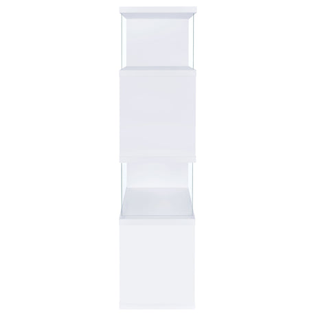 Emelle 63" Zigzag 4-Shelf Bookshelf - Clear Tempered Glass Panels in White – view 7