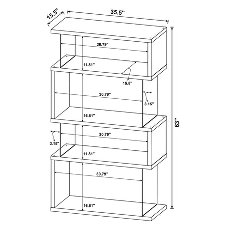 Emelle 63" Zigzag 4-Shelf Bookshelf - Clear Tempered Glass Panels in White – view 9