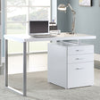 Brennan 47" Computer Desk with 3-Drawer Pedestal - White with Silver Metal Frame – view 1