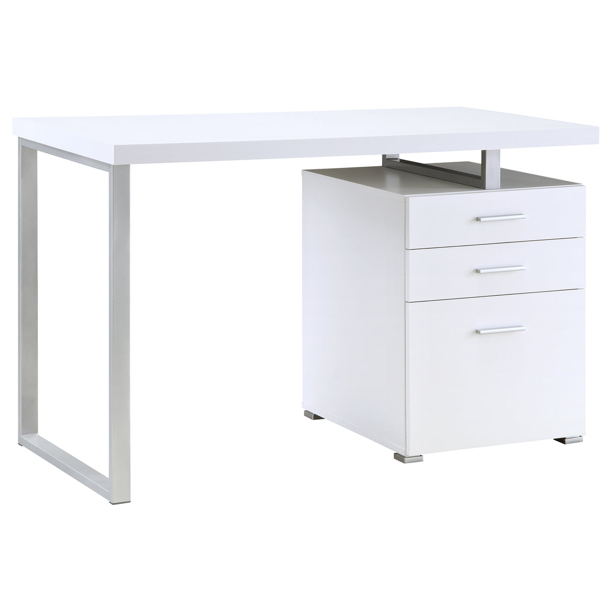 Brennan 47" Computer Desk with 3-Drawer Pedestal - White with Silver Metal Frame – view 3