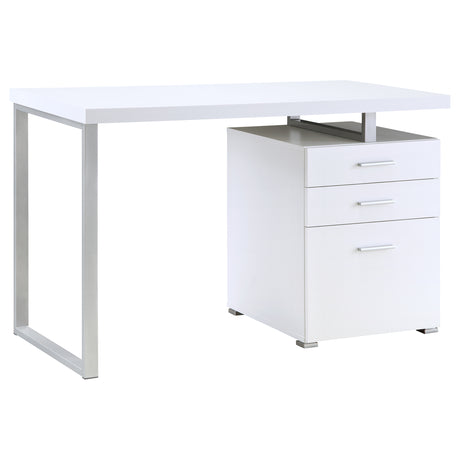 Brennan 47" Computer Desk with 3-Drawer Pedestal - White with Silver Metal Frame – view 3