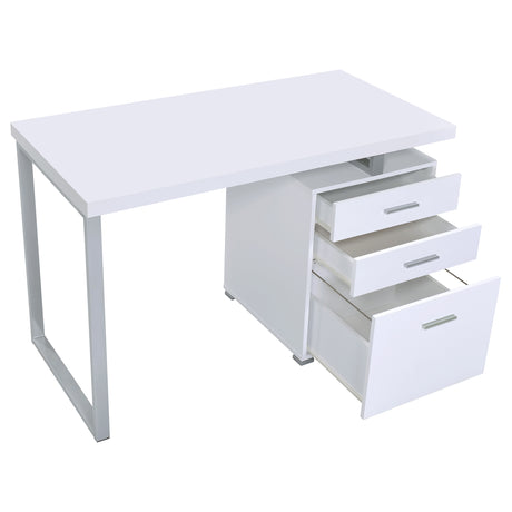 Brennan 47" Computer Desk with 3-Drawer Pedestal - White with Silver Metal Frame – view 4