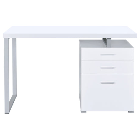 Brennan 47" Computer Desk with 3-Drawer Pedestal - White with Silver Metal Frame – view 5