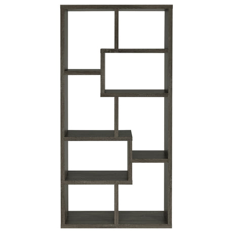 Theo 71" 6-Shelf Staggered Bookshelf - Reversible Open Cubbies in Weathered Grey – view 3
