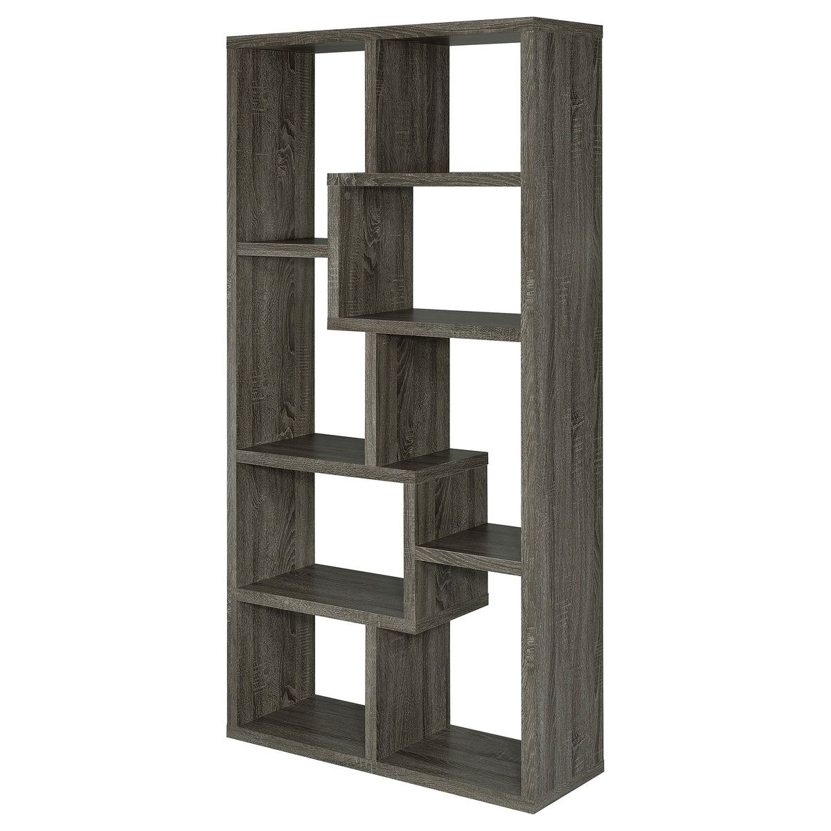 Theo 71" 6-Shelf Staggered Bookshelf - Reversible Open Cubbies in Weathered Grey – view 4