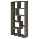 Theo 71" 6-Shelf Staggered Bookshelf - Reversible Open Cubbies in Weathered Grey – view 4