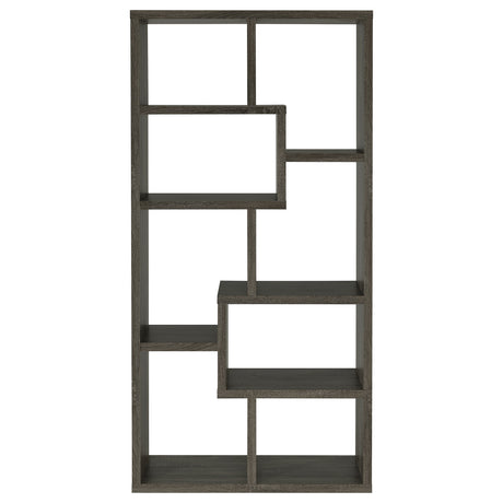 Theo 71" 6-Shelf Staggered Bookshelf - Reversible Open Cubbies in Weathered Grey – view 7
