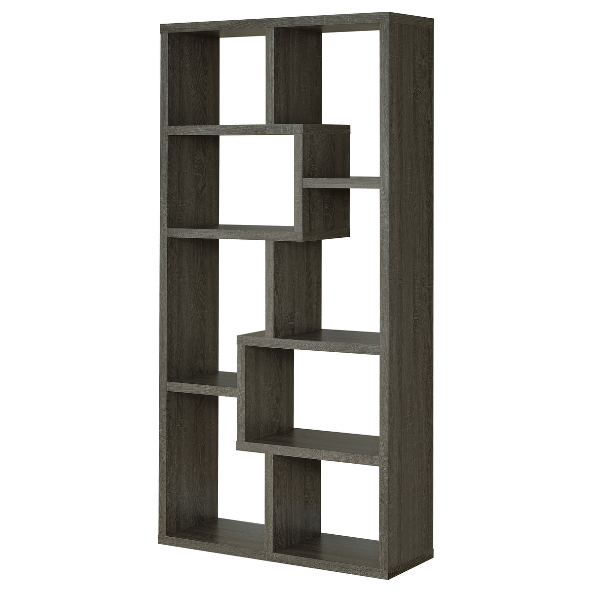 Theo 71" 6-Shelf Staggered Bookshelf - Reversible Open Cubbies in Weathered Grey – view 8
