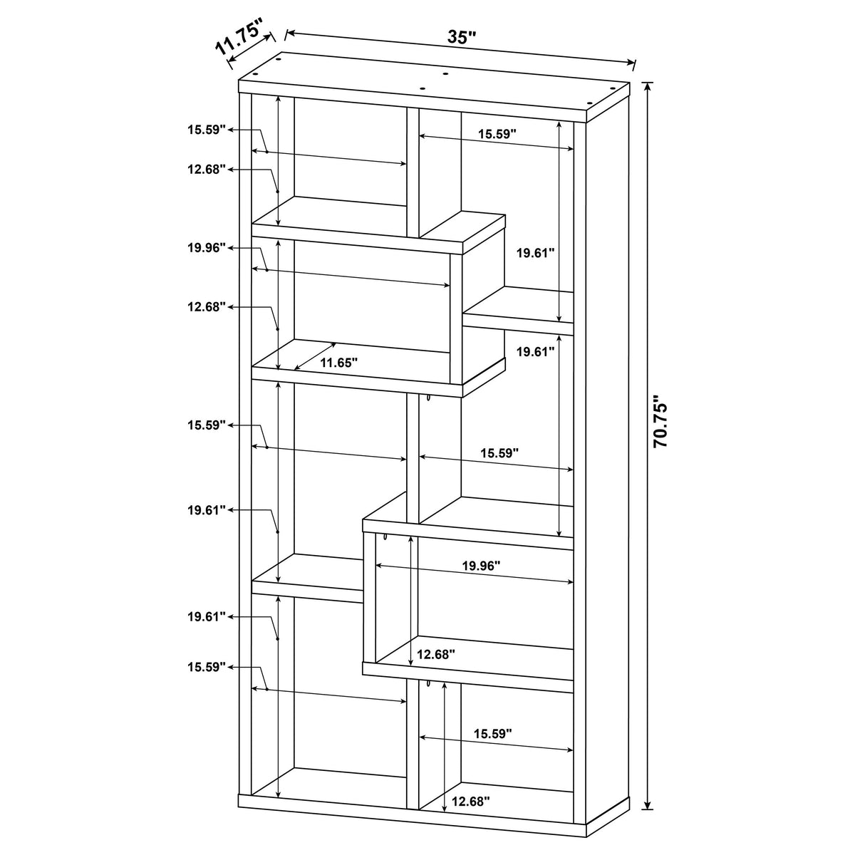 Theo 71" 6-Shelf Staggered Bookshelf - Reversible Open Back Design in Mango – view 10