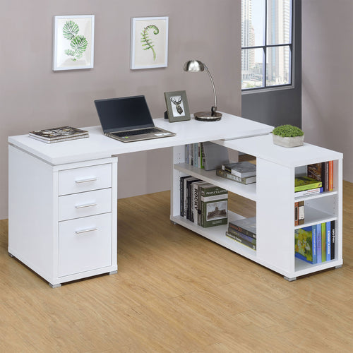 Yvette 60" L-Shaped Computer Desk - 3 Drawers, Open Shelves & Cubbies in White