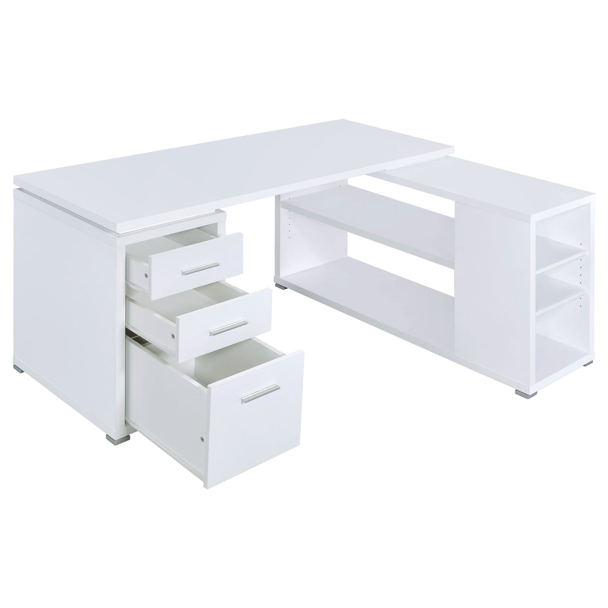 Yvette 60" L-Shaped Computer Desk - 3 Drawers, Open Shelves & Cubbies in White – view 3