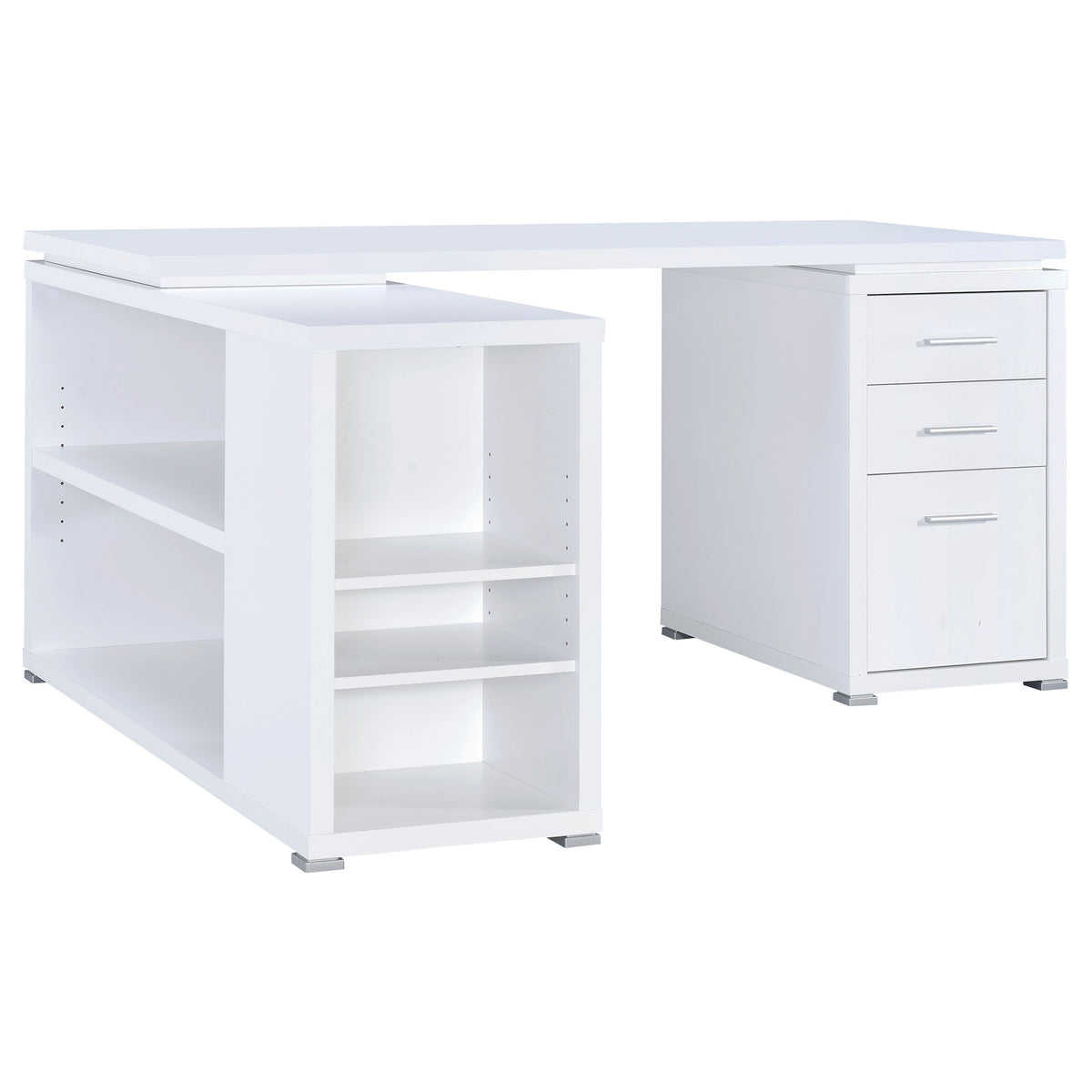 Yvette 60" L-Shaped Computer Desk - 3 Drawers, Open Shelves & Cubbies in White – view 4