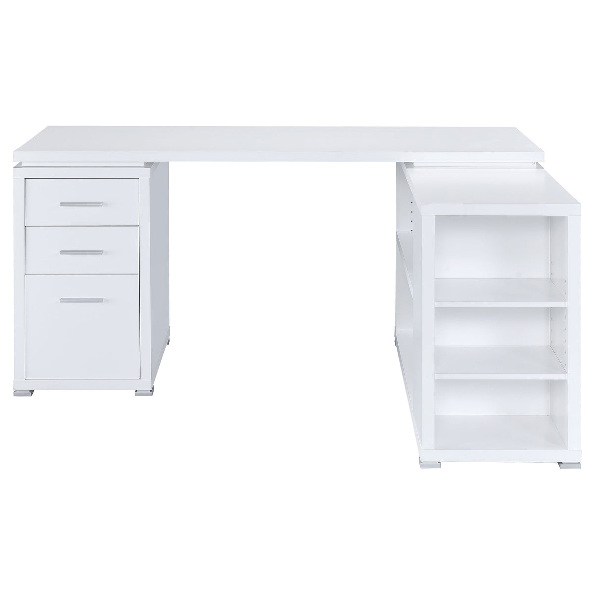 Yvette 60" L-Shaped Computer Desk - 3 Drawers, Open Shelves & Cubbies in White – view 5