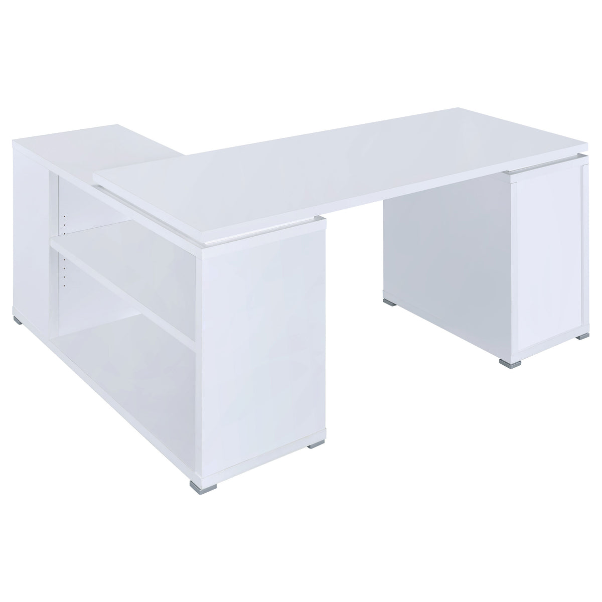 Yvette 60" L-Shaped Computer Desk - 3 Drawers, Open Shelves & Cubbies in White – view 7