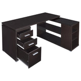 Yvette 60" L-Shaped Computer Desk - 3 Drawers, Open Shelves & Cubbies in Cappuccino – view 3