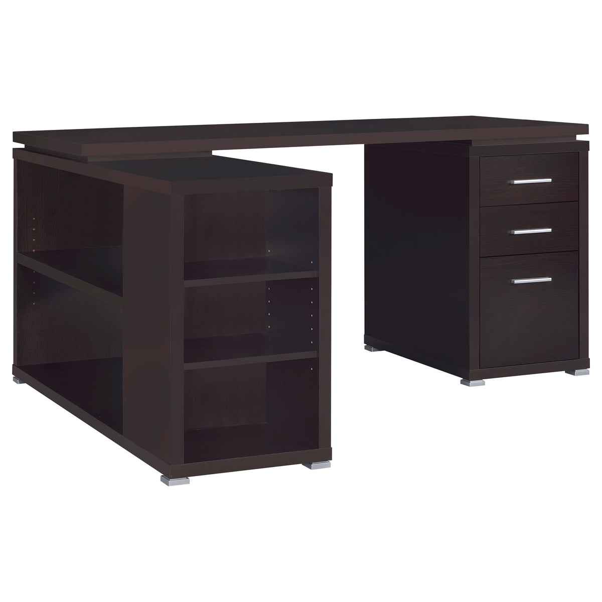 Yvette 60" L-Shaped Computer Desk - 3 Drawers, Open Shelves & Cubbies in Cappuccino – view 4