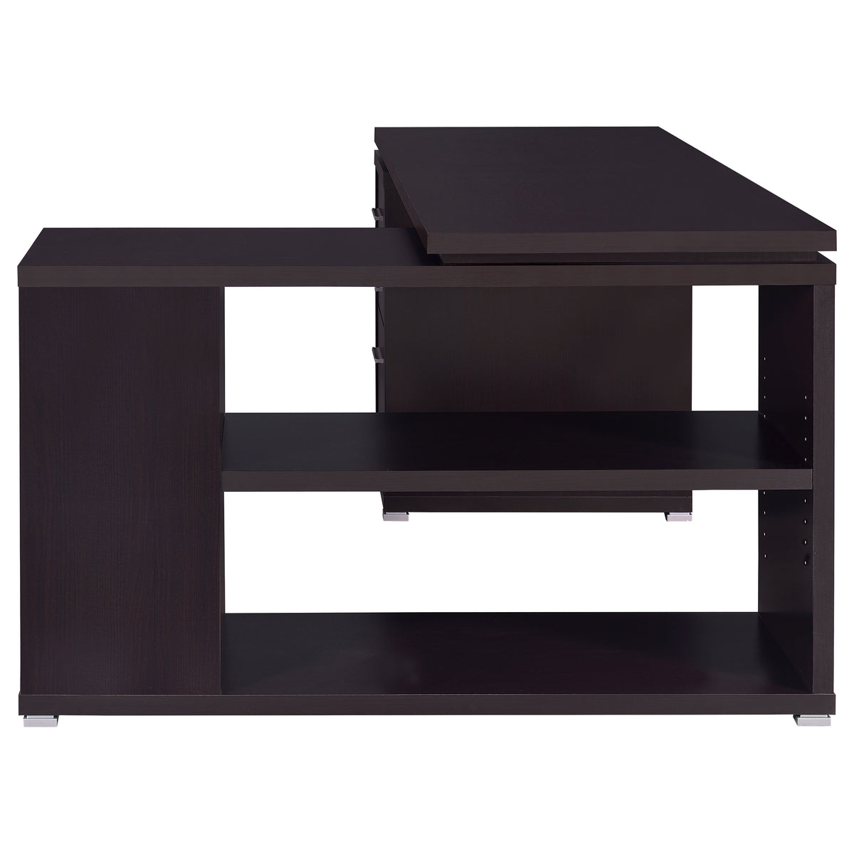 Yvette 60" L-Shaped Computer Desk - 3 Drawers, Open Shelves & Cubbies in Cappuccino – view 6