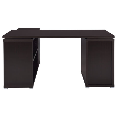 Yvette 60" L-Shaped Computer Desk - 3 Drawers, Open Shelves & Cubbies in Cappuccino – view 8