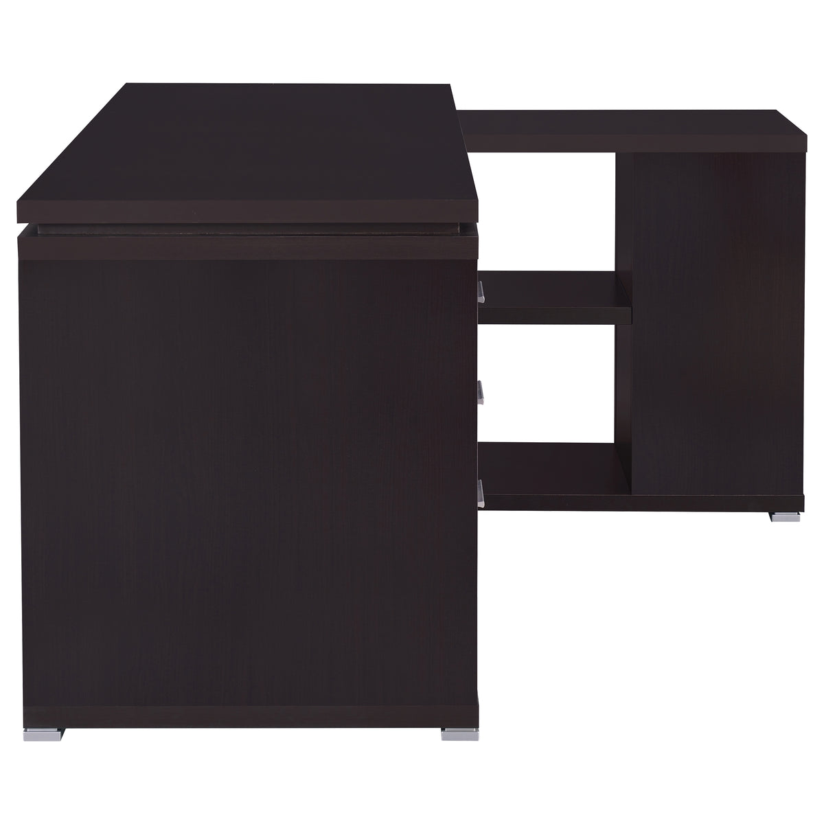Yvette 60" L-Shaped Computer Desk - 3 Drawers, Open Shelves & Cubbies in Cappuccino – view 9