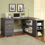 Yvette 60" L-Shaped Computer Desk - Weathered Grey Corner Desk with 3 Drawers & Open Shelves – view 1