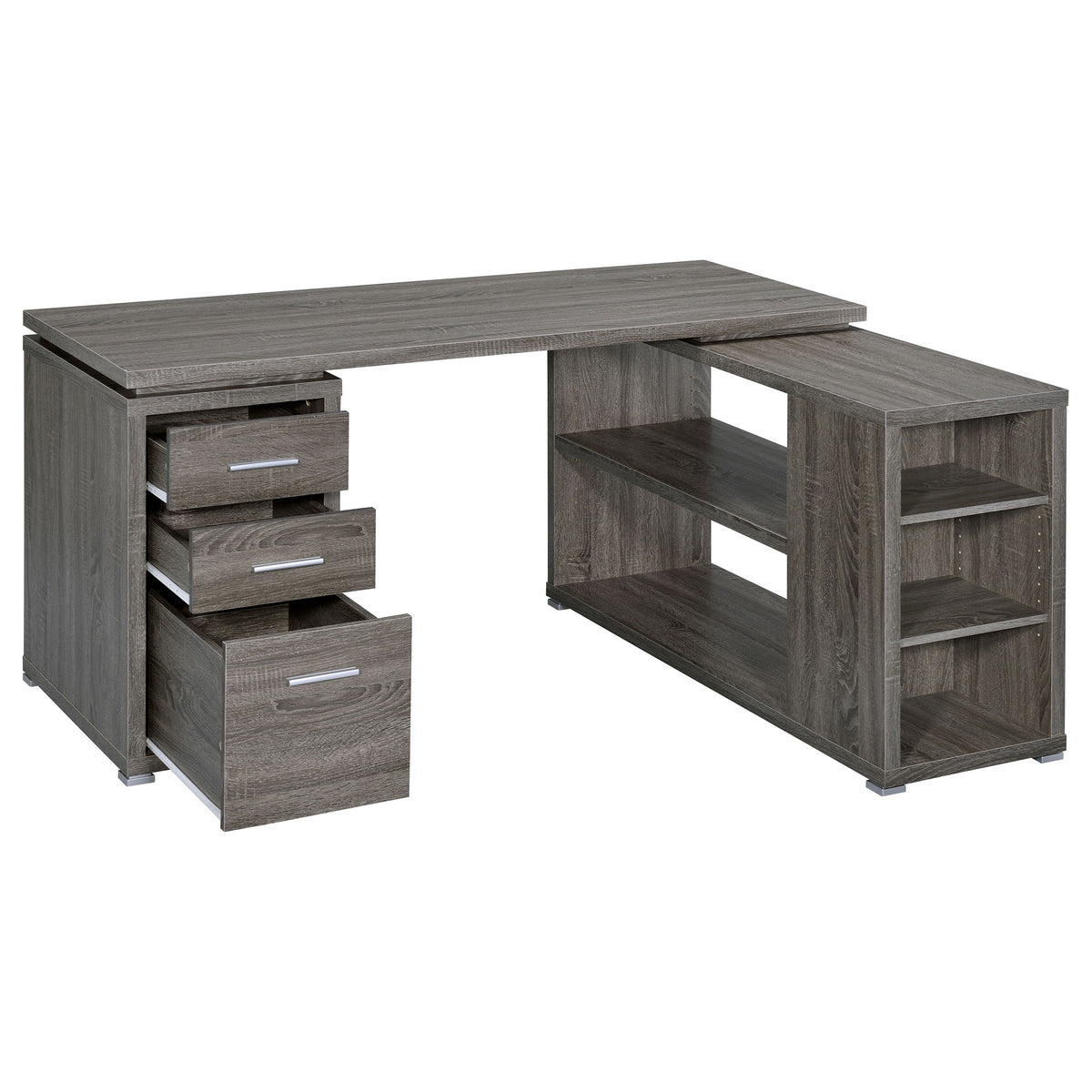 Yvette 60" L-Shaped Computer Desk - Weathered Grey Corner Desk with 3 Drawers & Open Shelves – view 3