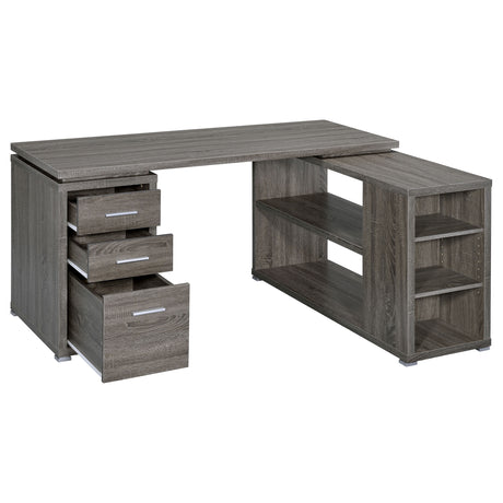 Yvette 60" L-Shaped Computer Desk - Weathered Grey Corner Desk with 3 Drawers & Open Shelves – view 3