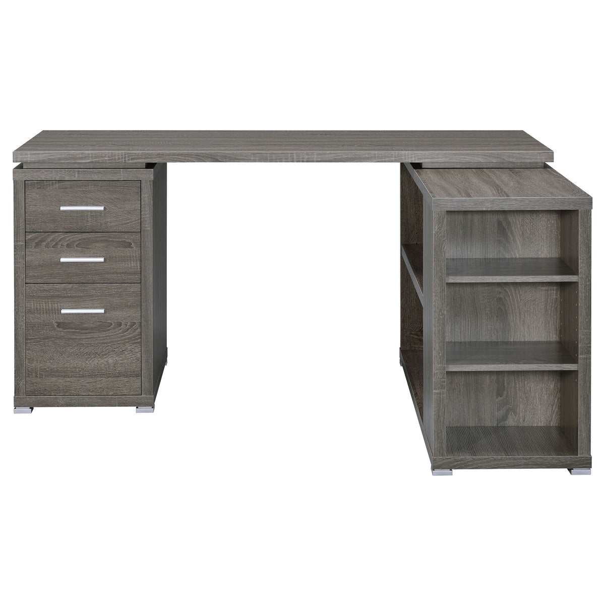 Yvette 60" L-Shaped Computer Desk - Weathered Grey Corner Desk with 3 Drawers & Open Shelves – view 5