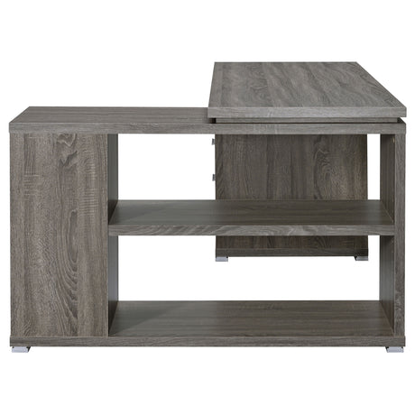Yvette 60" L-Shaped Computer Desk - Weathered Grey Corner Desk with 3 Drawers & Open Shelves – view 6