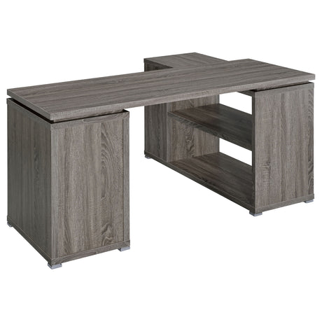 Yvette 60" L-Shaped Computer Desk - Weathered Grey Corner Desk with 3 Drawers & Open Shelves – view 7