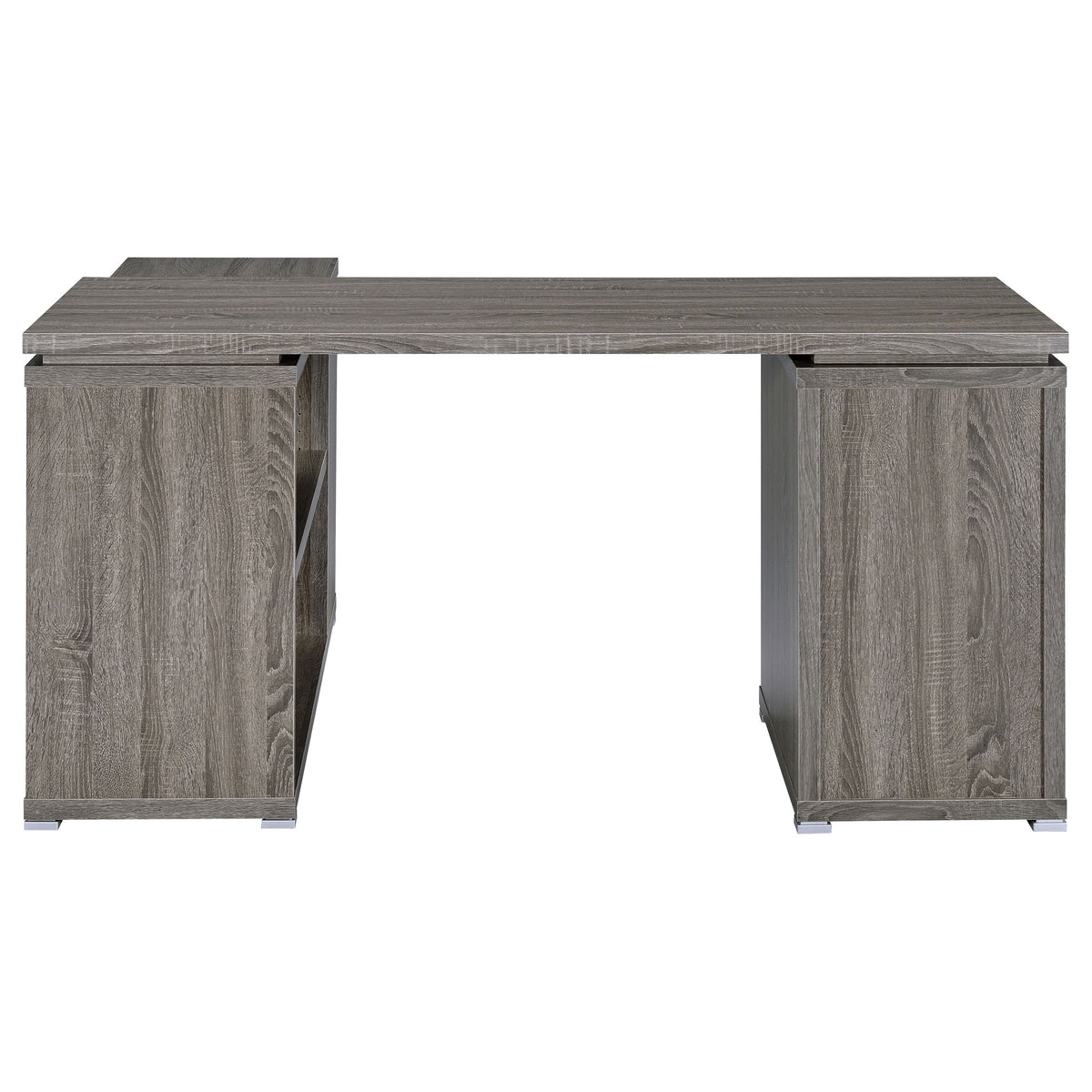 Yvette 60" L-Shaped Computer Desk - Weathered Grey Corner Desk with 3 Drawers & Open Shelves – view 8
