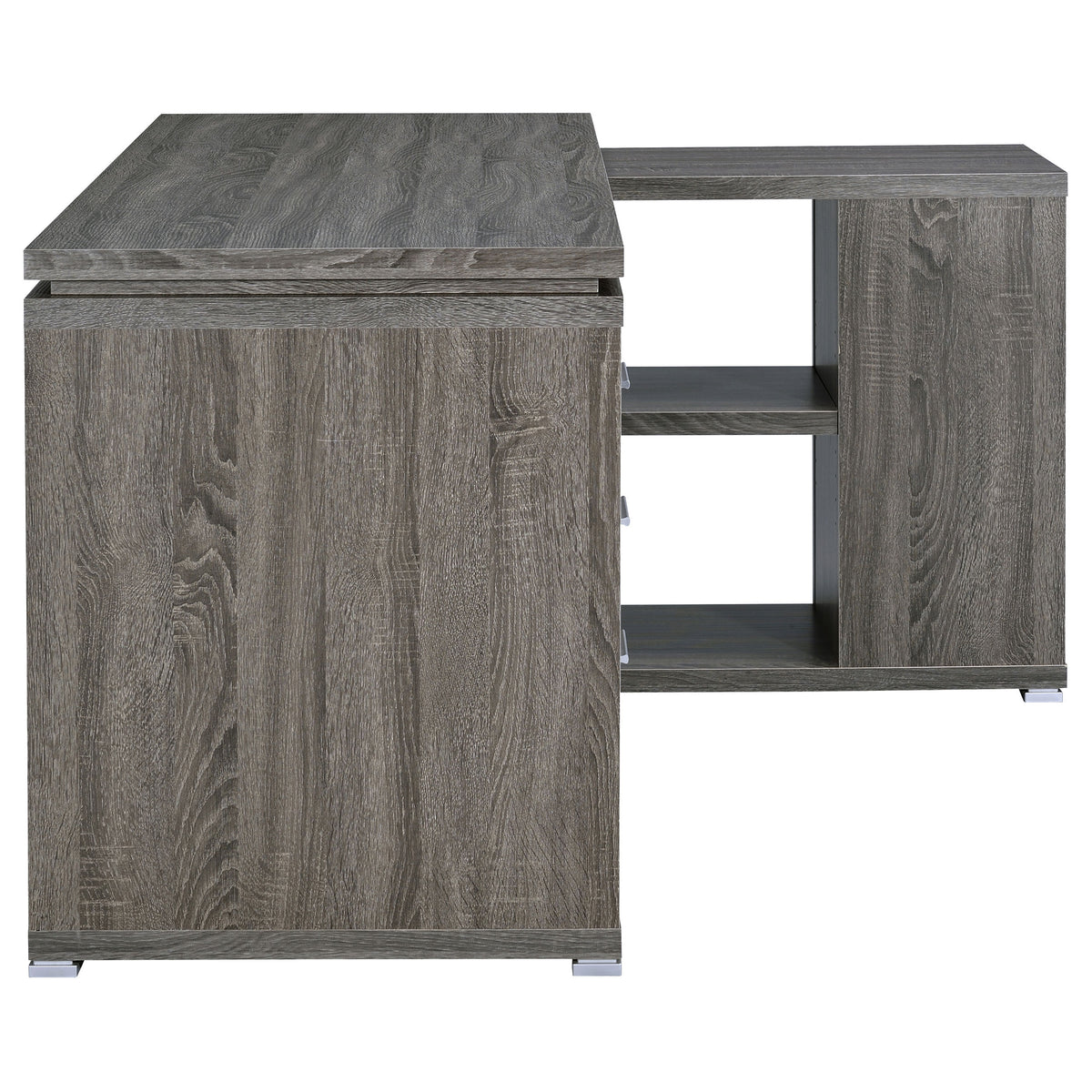 Yvette 60" L-Shaped Computer Desk - Weathered Grey Corner Desk with 3 Drawers & Open Shelves – view 9