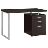 Brennan 47" Computer Desk with 3-Drawer Pedestal - Cappuccino with Silver Metal Open-Leg Frame – view 3