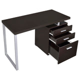 Brennan 47" Computer Desk with 3-Drawer Pedestal - Cappuccino with Silver Metal Open-Leg Frame – view 4